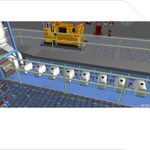 Тренажер «MER3D» машинного отделения смешанного «река-море» плавания с двумя среднеоборотными двигателями